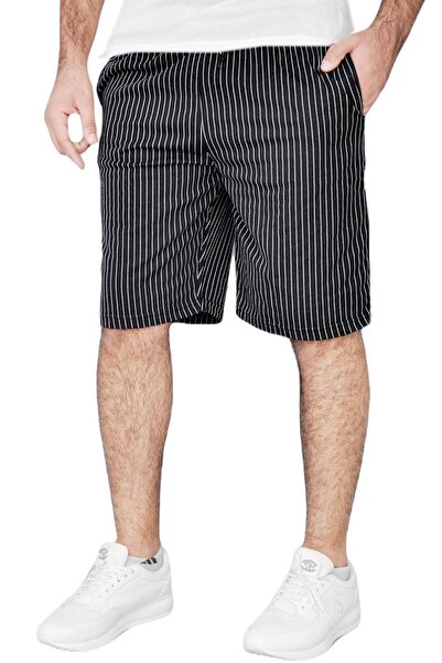wingetstar Erkek Siyah Çizgili Iki Iplik %85 Pamuk %15 Polyester Rahat Kalıp Günlük Çizgili Bermuda Şort