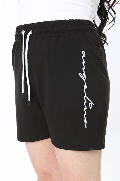 Şans Women's Large Size Black Waist Lace and Rubber Detailed Pocketless Shorts 65N38921