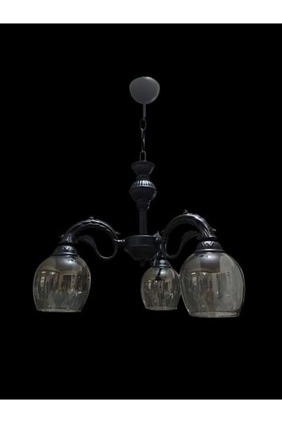 DEDE Triple Riga Black Chandelier with Downward Looking Smoked Color Glass