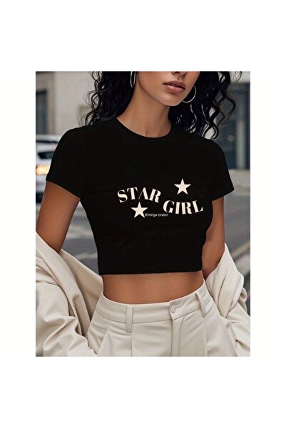 Minga London Crna bluza sa kratkim rukavima Black Star Girls - minga london