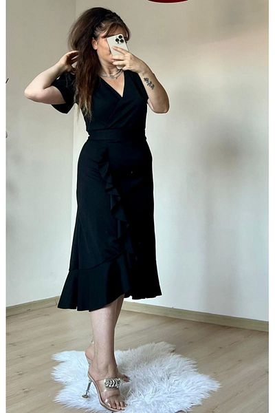 Paris Butik Μαύρο φόρεμα με μανίκια με βολάν