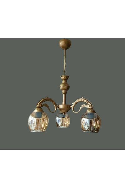 DEDE Triple Riga Cut Chandelier with Honey Colored Glass