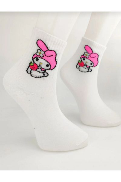 ÖZKAHRA TEKSTİL Unisex Hello Kitty My Melody Socks Λευκές κάλτσες με σχέδιο