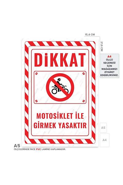Posterya Ul02651-A5 - It Is Forbidden to Enter with a Motorcycle Warning Sign (15,4×21,6cm)