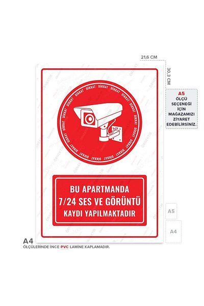 Posterya Ul01899-A4 - Audio and Video Recording Is Taking Place in This Apartment 24/7 Warning Sign (21.6×30.3cm)