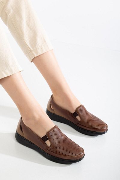 Dilimler Ayakkabı Genuine Leather Large Size Orthopedic Women's Casual Shoes Mink Laser Printed Side Window