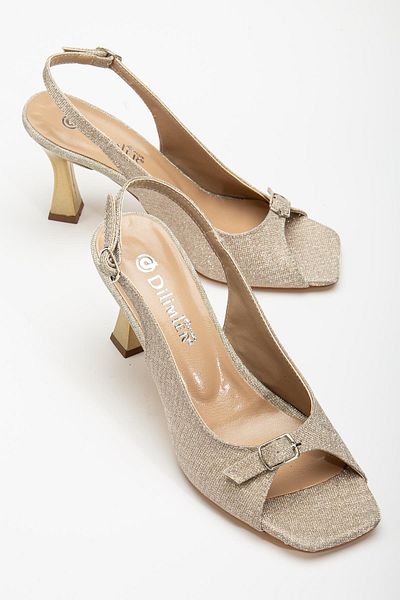 Dilimler Ayakkabı Large Size Goblet Heel Gold Women's Heeled Sandals