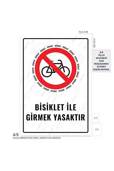 Posterya Ul01578-A5 - It Is Forbidden to Enter with a Bicycle Warning Sign (15,4×21,6cm)