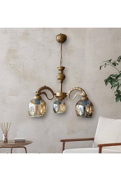 DEDE Triple Riga Cut Chandelier with Honey Colored Glass