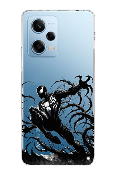 moonset Xiaomi Redmi Note 12 Pro 5G Uyumlu Siyah Örümcek Tasarımlı Baskılı Şe...