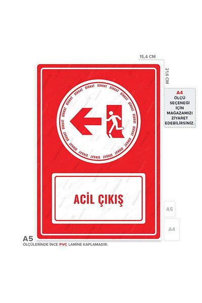 Posterya Ul01639-A5 - Emergency Exit Left Direction Warning Sign (15,4×21,6cm)