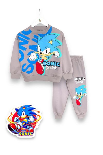 LİTTLE TORTOİSE Boy's Sonic Printed Relaxed Fit Long Sleeve Sweatshirt / Sweatpants Set
