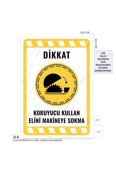 Posterya Ul01930-A4 - Warning Sign for Using Protective Hand in Machine (21,6×30,3cm)