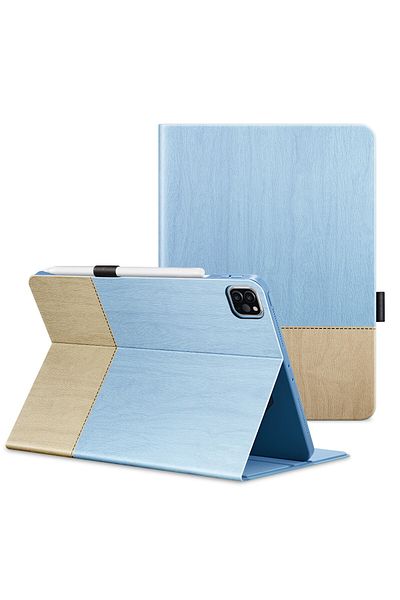 ESR ESREGER iPad Pro 12.9-inch 2018 to 2021 Simple City Case with Pencil Holder - Sky Blue with Light Brown