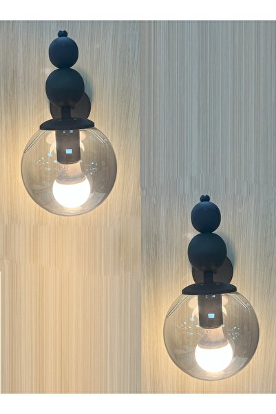 gaziantepavize Florida Füme Camlı Siyah Metal Pilli Aplik - 2 Adet - Özel Tas...