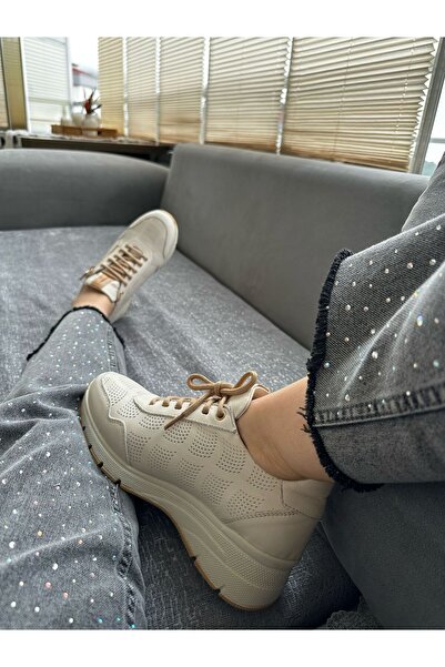 Mammamia 3495 Hakiki Deri Baskı Desenli Fermuar Detaylı Ortopedik Günlük Kadı...