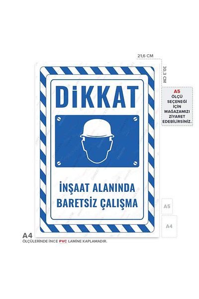 Posterya Ul02733-A4 - Work Warning Sign Without Helmet in Construction Site (21,6×30,3cm)