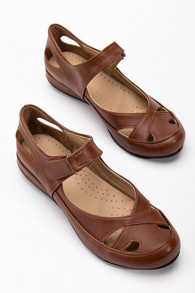 Dilimler Ayakkabı Women's Daily Orthopedic Shoes Tan Large Size Cage Model Banded