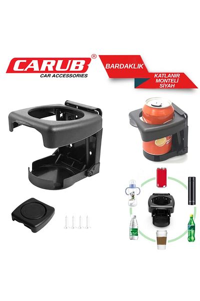 Carub Black Cup Holder - Folding Automatic Mounted