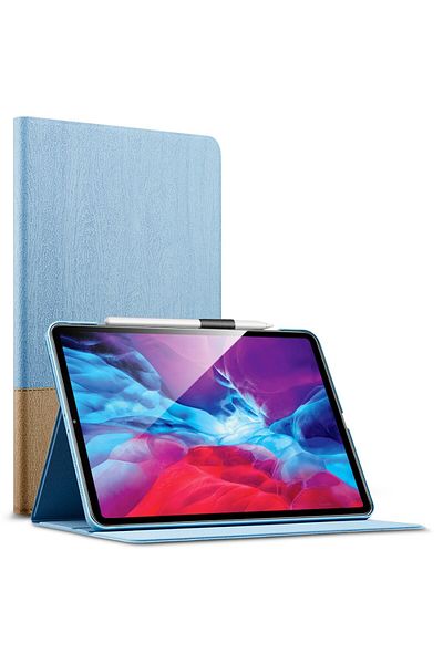 ESR ESREGER iPad Pro 12.9-inch 2018 to 2021 Simple City Case with Pencil Holder - Sky Blue with Light Brown