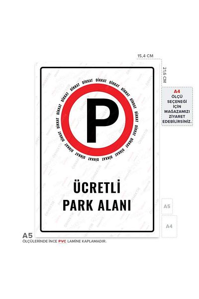 Posterya Ul01214-A5 - Paid Parking Warning Sign (15.4×21.6cm)
