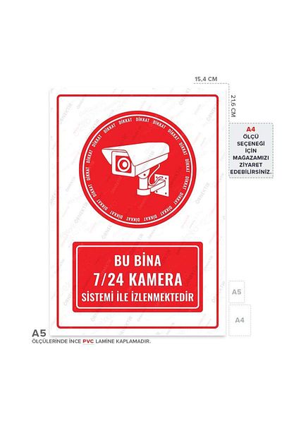 Posterya Ul01230-A5 - This Building Is Monitored 24/7 with Camera System Warning Sign (15.4×21.6cm)