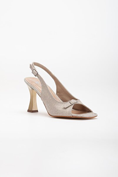 Dilimler Ayakkabı Large Size Goblet Heel Gold Women's Heeled Sandals