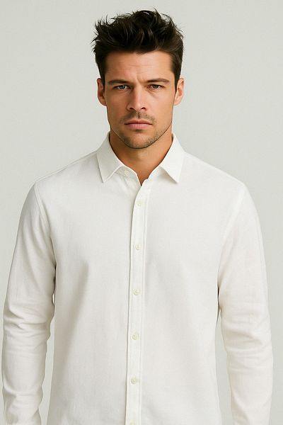 Jack & Jones Ανδρικό λινό μακρυμάνικο πουκάμισο J&J White