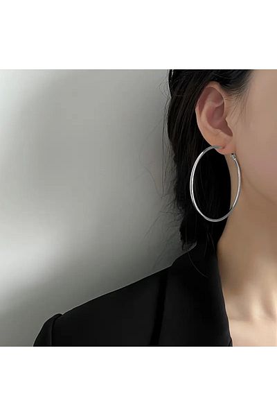 ARTEMİSİA Unisex 316 L Steel Tarnish Free Antiallergenic Hoop Earrings 5 CM SILVER COLOR