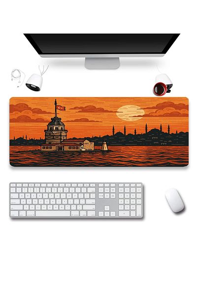 SonicTouch Ultragrand Maiden's Tower Istanbul Skyline Orange Seamless XXL Gaming Gamer Keyboard Mouse Pad 40X90Cm