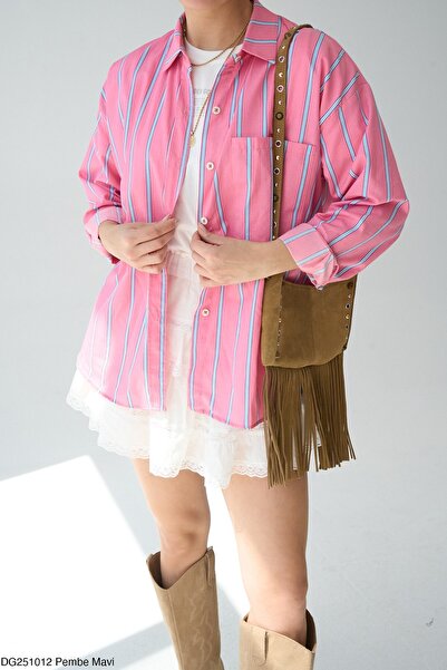 CELITA Çizgili Çift Renk Cepli Kadın Gömlek