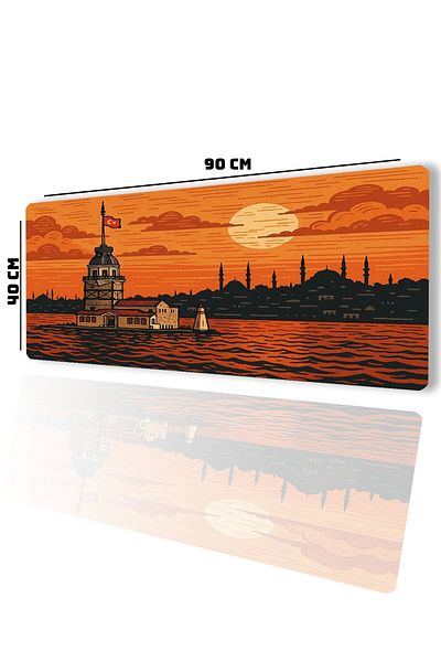 SonicTouch Ultragrand Maiden's Tower Istanbul Skyline Orange Seamless XXL Gaming Gamer Keyboard Mouse Pad 40X90Cm