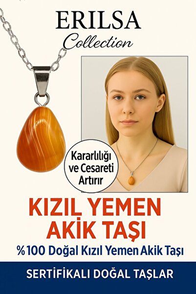 Erilsa نموذج قطرة معتمد قلادة العقيق اليمني الأحمر الصبر والحماية والقوة الرو...