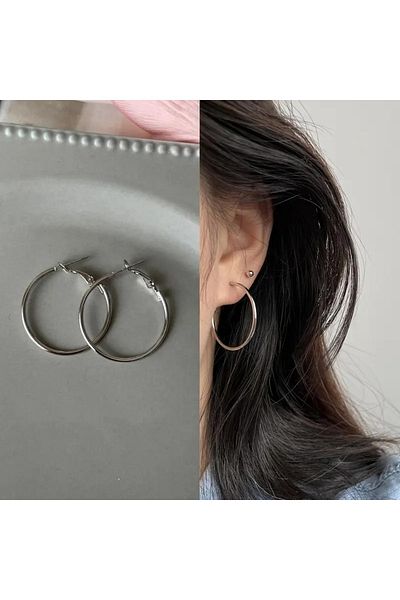 ARTEMİSİA Unisex 316 L Steel Tarnish Antiallergenic Hoop Earrings 3 cm Silver Color