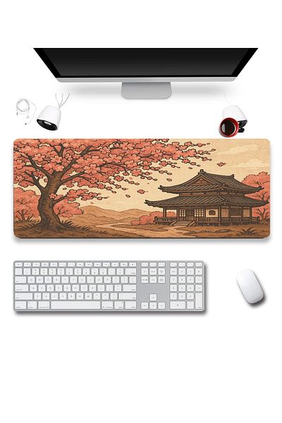 SonicTouch Ultragrand Japanese Cherry Tree Japanese House Seamless XXL Gaming Player Desktop Keyboard Mouse Pad 40X90Cm