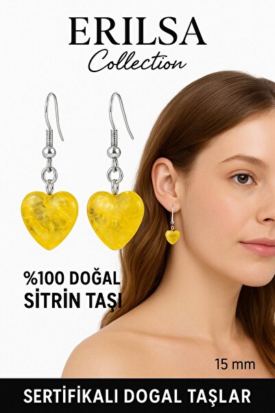 Erilsa Certified Heart Model Citrine Stone Earrings Joy, Abundance and Positi...