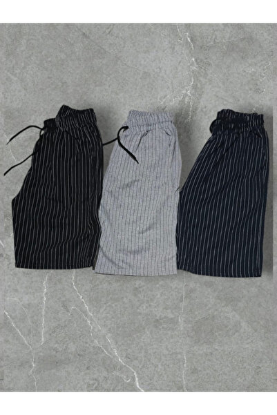 m.baba Siyah Lacivert Gri Erkek Çizgili Regular Fit 3'lü Paket