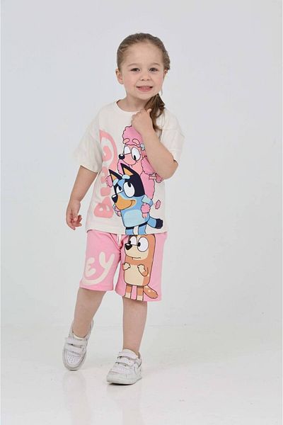 ARBİ kids Female Child Bluey t Shirt Shorts Summer Short-Sleeve Comfortable Set