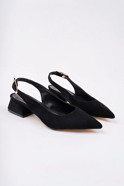 meyra'nın ayakkabıları Women's Black Suede Stylish Buckle Short Heeled Shoes