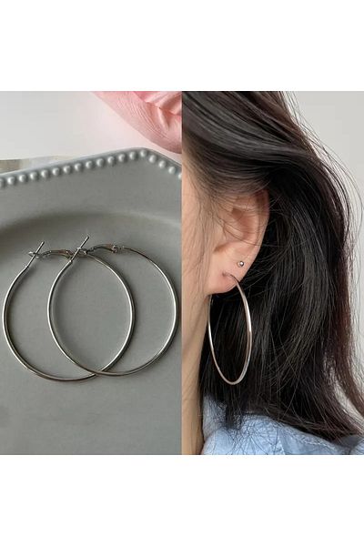 ARTEMİSİA Unisex 316 L Steel Tarnish Antiallergenic Hoop Earrings 6 cm Silver Color