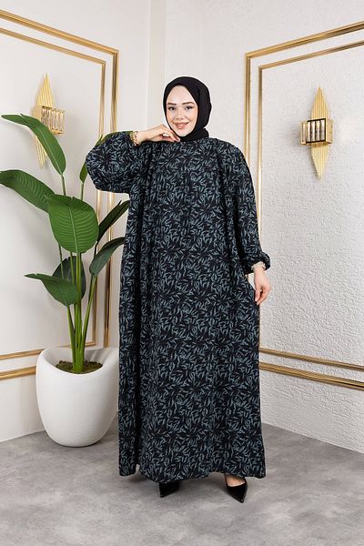 Nevayla Moda Φόρεμα με μοτίβο βισκόζης με ρόμπα - Πράσινο / E0126