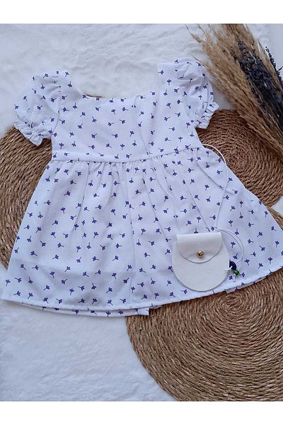 ayzen store Floral Patterned Bag Detailed Girl's Dress (1-2-3-4 Years)