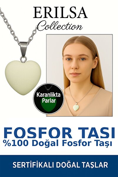 Erilsa قلادة حجر الفوسفور الصغيرة المعتمدة على شكل قلب، طاقة باعثة للضوء وحجر...