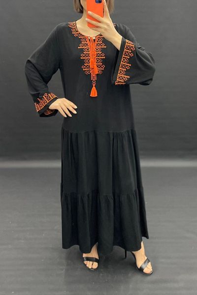 AYASOFYA OTANTIK Rochie etnică autentică cu broderie neagră pentru femei