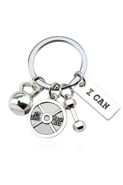 Choice سلسلة مفاتيح K630 Strength Sports Barbell Dumbbell Charm Weight Fitness With Words Gym Crossfit Gifts Keychain Key