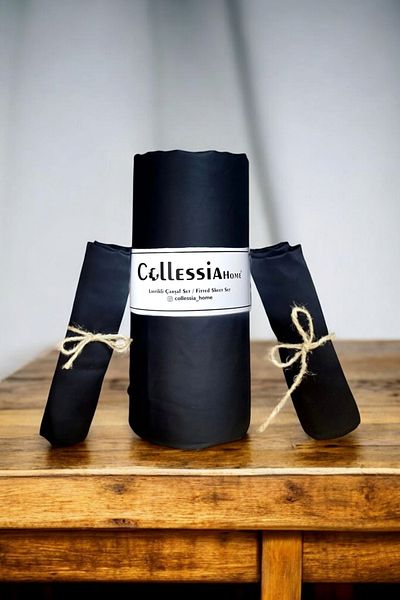 COLLESSİA طقم ملاءة سرير مزدوج من الساتان القطني 100% - مبطن ومطاط