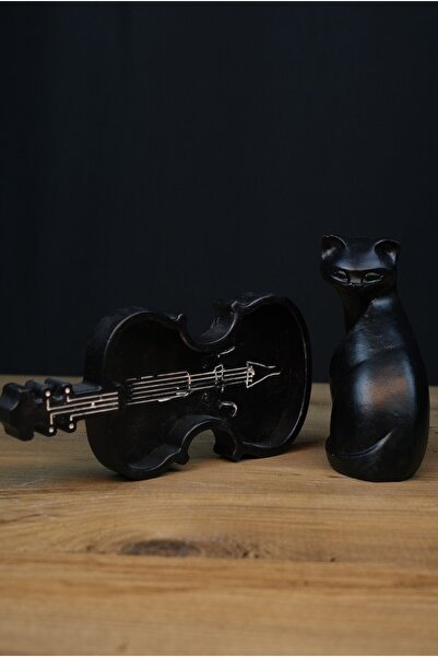 Dekor Keman ve Kedi Biblo
