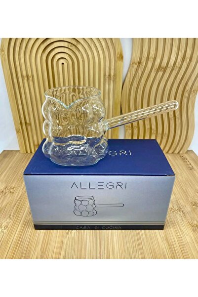 Kitchen Pembelia Cam Cezve Üzüm Desenlı Isıya Dayanıklı Borosilikat Cam Boncuk Stil Kulplu 400 ml Cam Cevze