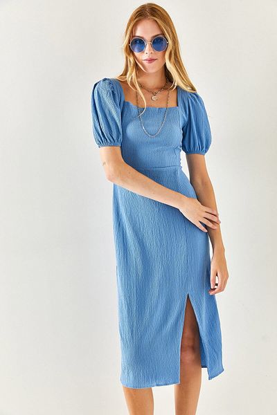 Olalook Rochie midi, fără spate, albastru baby, pentru femei, ELB-19001934
