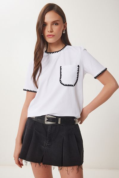 Lovelyİstanbul Μπλε BEYZA LTP0013 Πλεκτό T-shirt Λωρίδα αντίθεσης